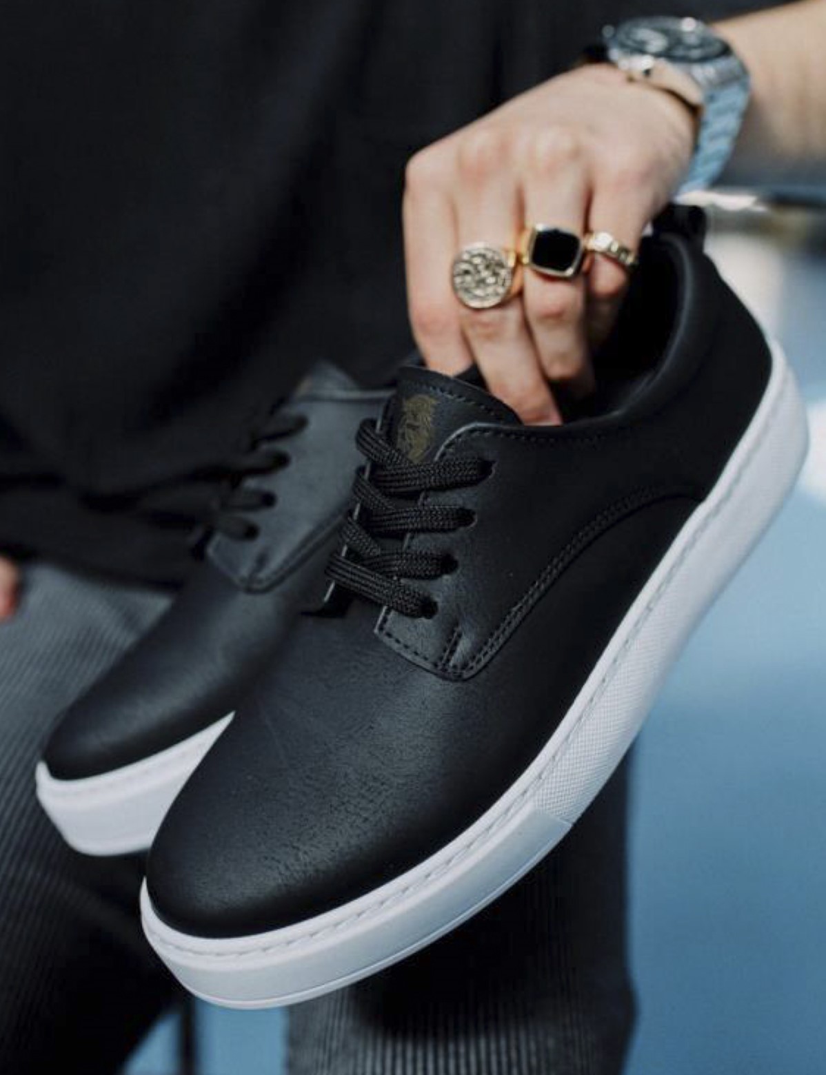 Ανδρικά ασπρόμαυρα Casual Sneakers δερματίνη με κορδόνια 0772020M φωτογραφία